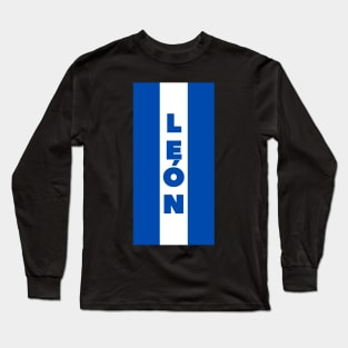 León City in Nicaraguan Flag Colors Vertical Long Sleeve T-Shirt